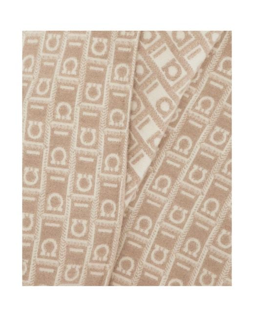 Ferragamo Natural Gancini-Pattern Fringed Cape