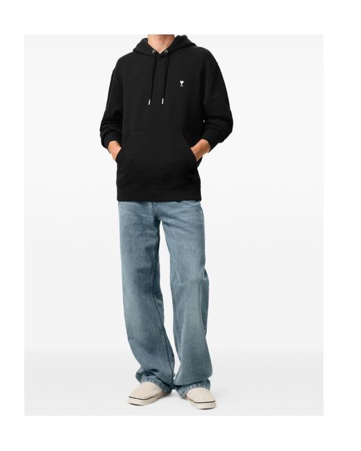AMI Black Ami De Coeur Drawstring Hoodie for men