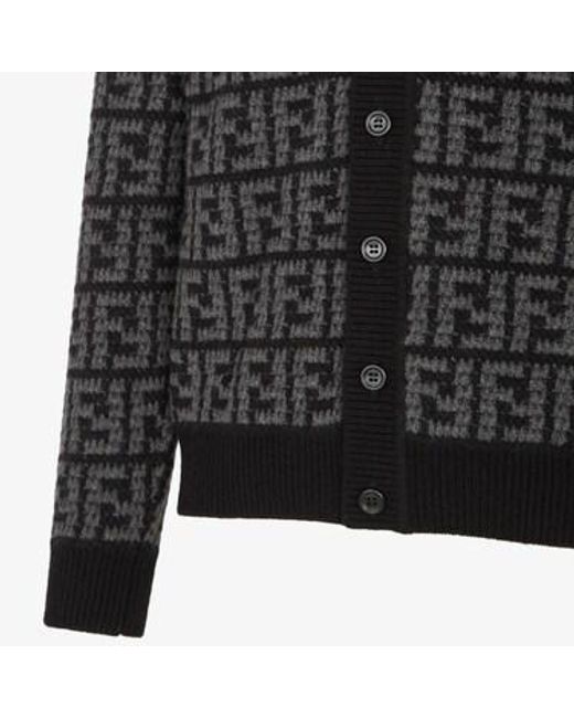 Fendi Black Monogrammed Button-Up Cardigan for men