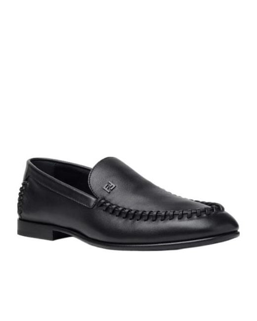 Fendi Black Braided Ff Slip-On Loafers for men