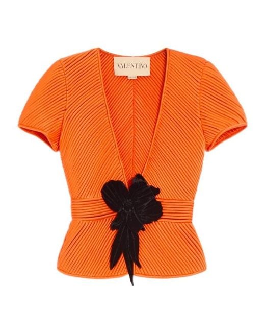 Valentino Orange Embroidered Tulle Illusion Jacket