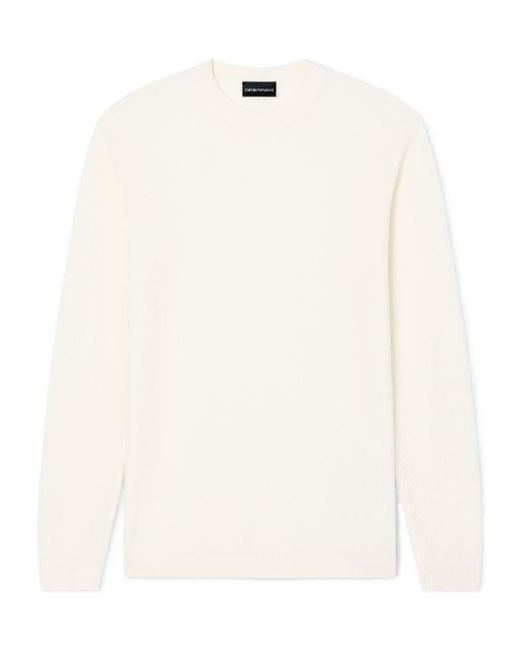 Emporio Armani White Crewneck Textured Sweater for men