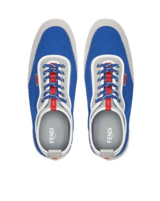 Fendi Blue Fit Lace-Up Trainers for men