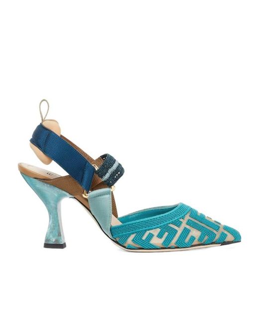 Fendi Blue Colibr Ff High-Heel Slingback Pumps