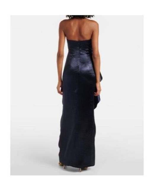 Safiyaa Blue Eymen Draped Crushed Satin Gown