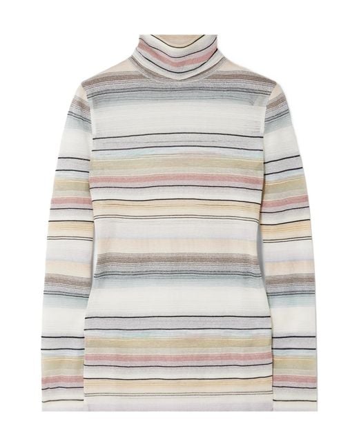 Missoni Gray Striped Metallic Crochet-Knit Turtleneck Sweater