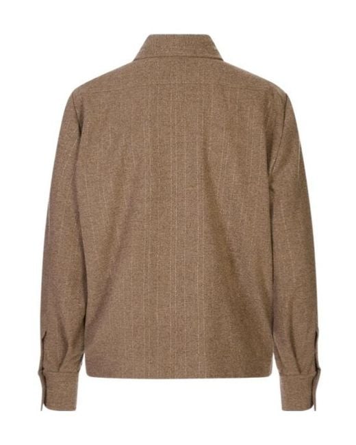 Kiton Brown Pinstripe-Pattern Flap-Pocket Shirt