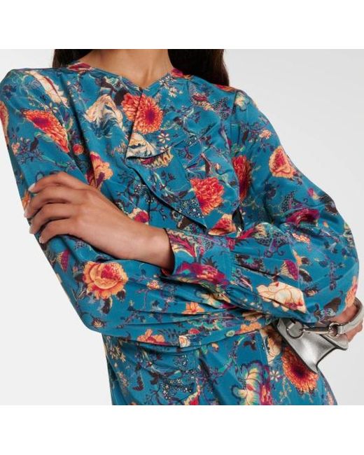 Ulla Johnson Blue Salima Ruffled Floral Silk Minidress