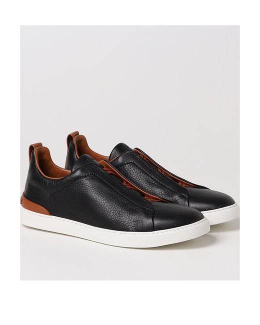 Zegna Black Round Head Low-Cut Casual Sneakers