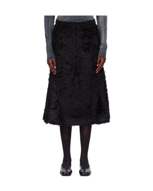 OPEN YY Black Shaggy Track Faux Fur Skirt