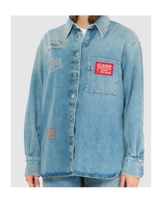 Closed Blue Oversized Printed Denim Shirt