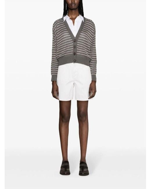 Brunello Cucinelli Gray Sequin-Embellished Cotton Cardigan