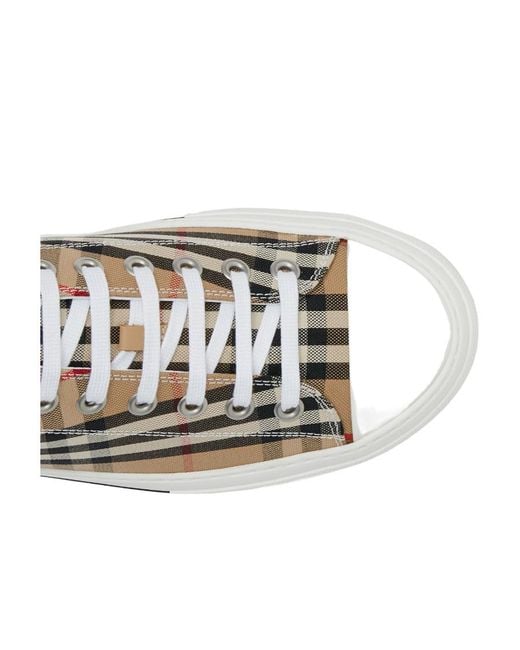 Burberry White Checked Lace-Up Sneakers