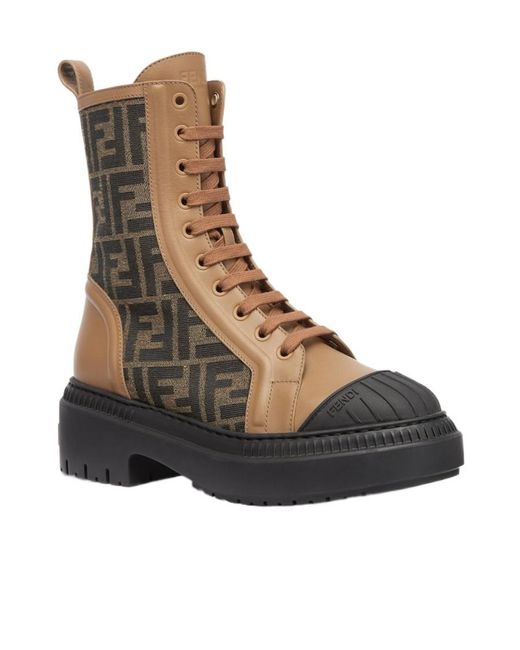 Fendi Brown Domino Lace-Up Combat Boots