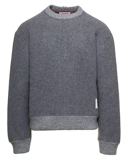 Thom Browne Gray Relaxed Fit Wool Sweater With Ribbed Details for men