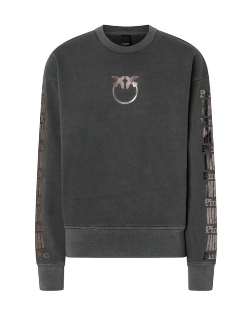 Pinko Gray Logo-Detail Cotton Sweatshirt