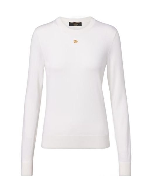 Dolce & Gabbana White Dg Cashmere And Silk Sweater