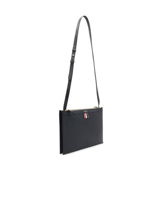 Thom Browne White Logo-Print Leather Cross Body Bag