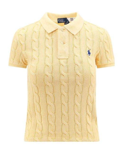 Polo Ralph Lauren Yellow Polo-Pony Embroidered Knitted Polo Top