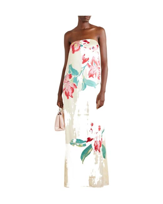 Rebecca Vallance White Bloom Floral-Print Silk Gown