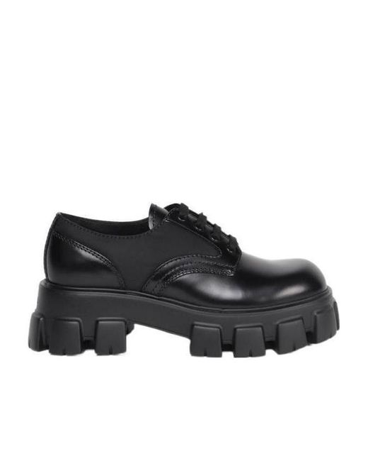 Prada Black Monolith Brushed Rois Leather And Nylon Lace-Up Shoes for men