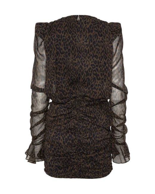 ROTATE BIRGER CHRISTENSEN Black Ruched Leopard Mini Dress