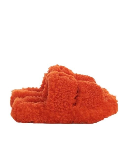 Céline Red Fur Slides Triomphe Open Slide