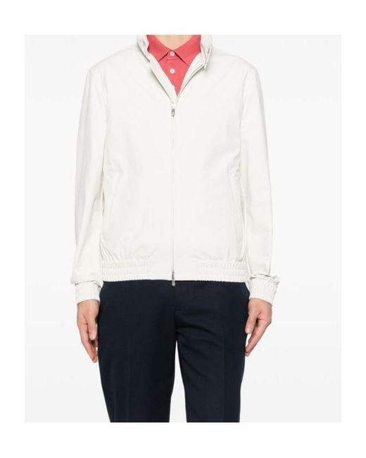 Brunello Cucinelli White High-Neck Zipped Jacket for men