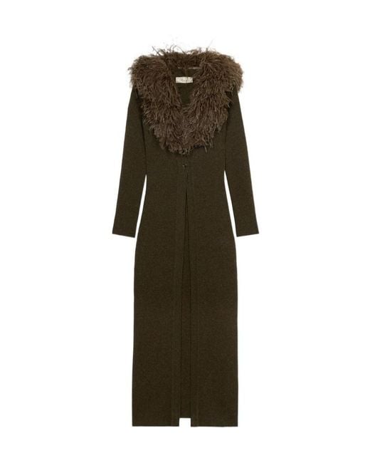 Blumarine Green Shearling Detailed Ribbed Dress