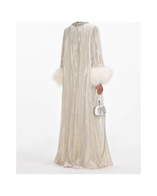 Self-Portrait Natural Long Dress Decorated With Feather Cuffs