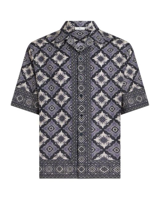 Etro Gray Abstract Print Short-Sleeved Shirt for men