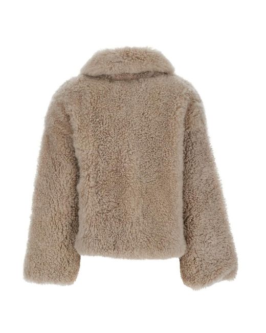 Yves Salomon Brown Long-Haired Cropped Coat