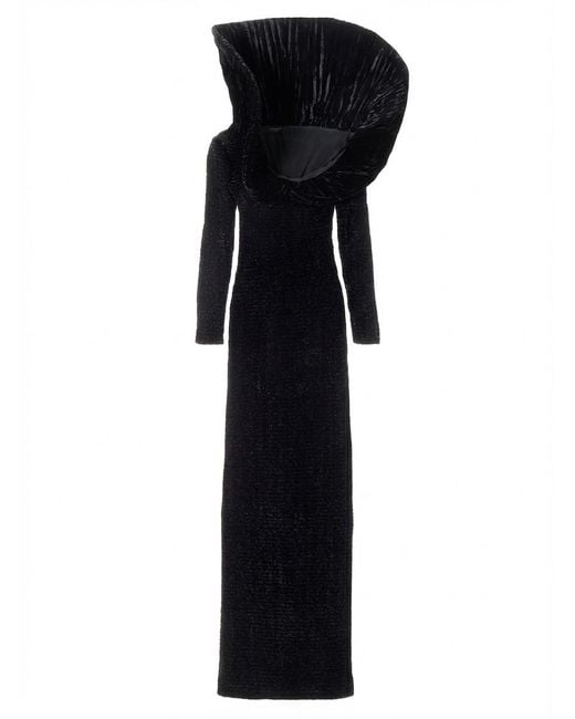 Gucci Black Froissé Silk Velvet Long Dress