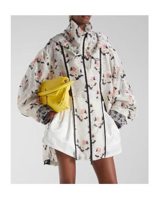 Fendi White Bouquet Motif Printed Hooded Lace Parka