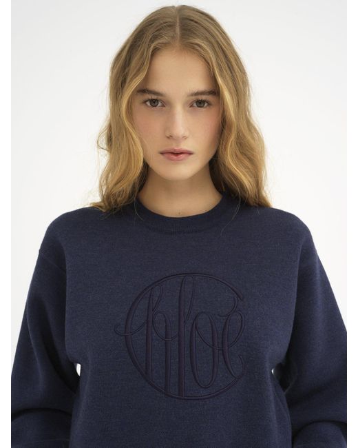 Chloé Blue Embroidered-Logo Jumper