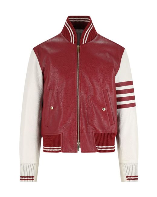 Thom Browne Red Zip-Up Varsity Jacket for men