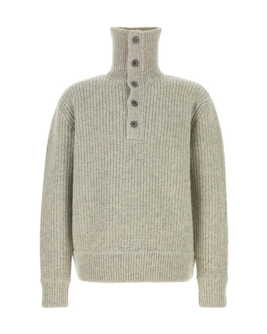 Dries Van Noten Gray Stand Up Collar Knitted Polo Shirt for men