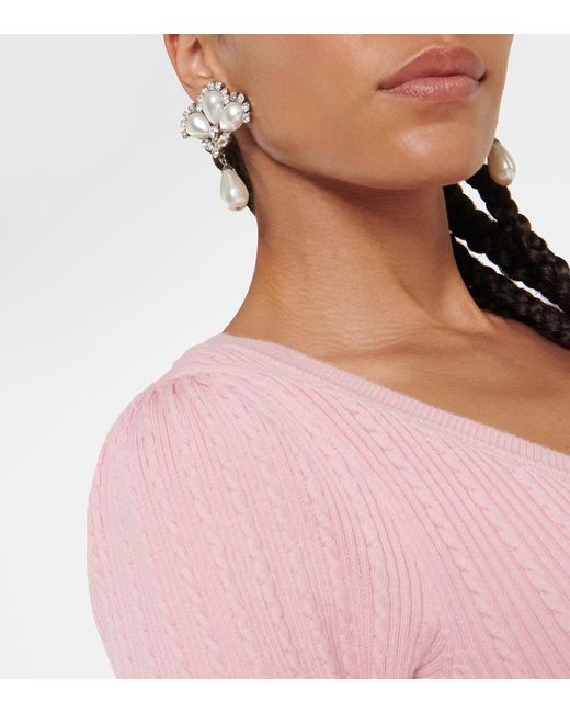 Alessandra Rich Pink Embellished Cotton-Blend Midi Dress