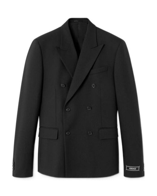 Versace Black Double-Breasted Tailored Blazer for men