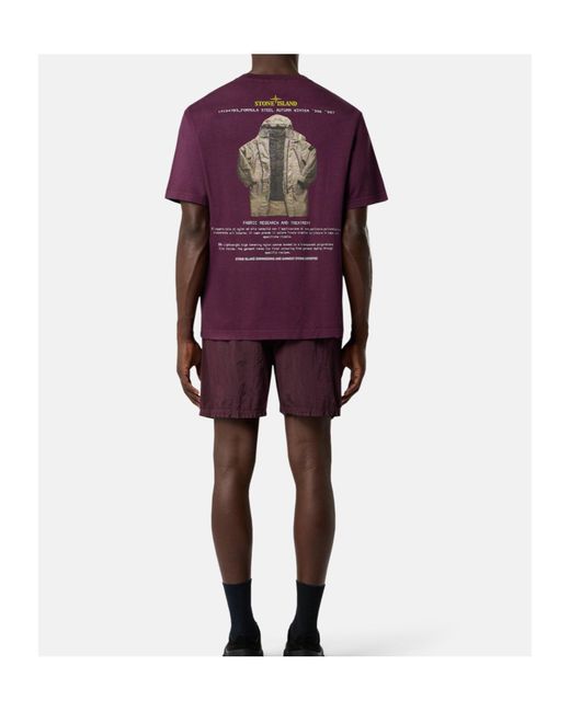 Stone Island Purple Logo Printed Crewneck T-Shirt for men