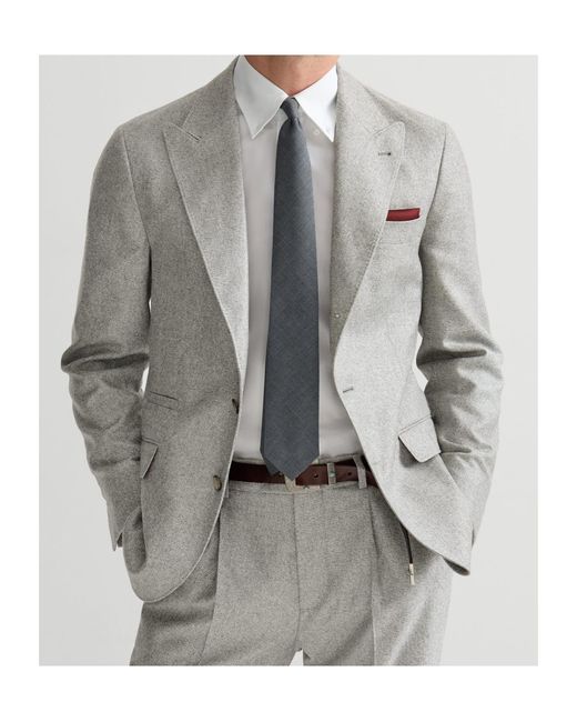 Brunello Cucinelli Gray Silk And Cashmere Cavalry Tweed Deconstructed Blazer With Large Peak Lapels for men
