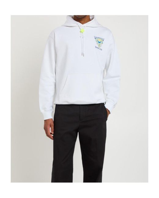 Casablanca White Tennis Club Logo-Print Hooded Cotton Sweatshirt for men