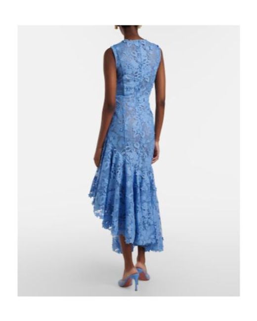 Oscar de la Renta Blue Asymmetric Floral Embroidered Cocktail Dress