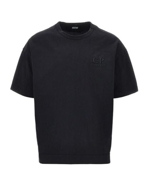 C P Company Black Logo-Embroidered T-Shirt for men