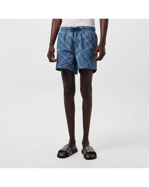 Burberry Blue Checked Swimming Trunks for men