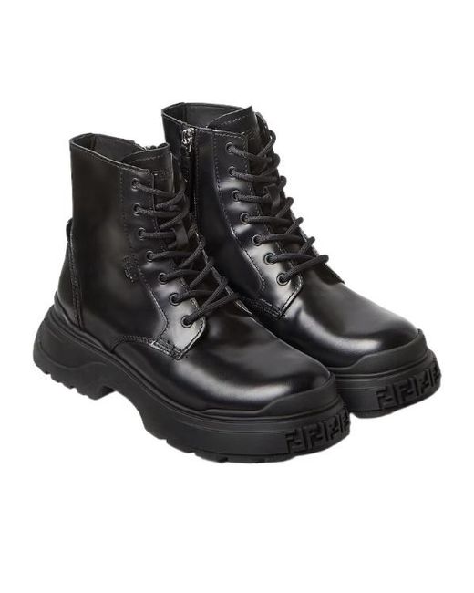 Fendi Black Combat Boots With Zip Closure for men