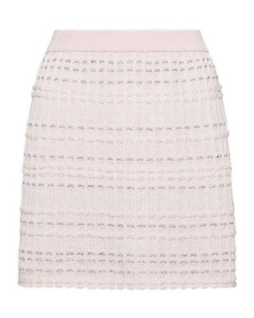 Thom Browne Pink Seersucker Knit Tweed Jacquard Mini Skirt