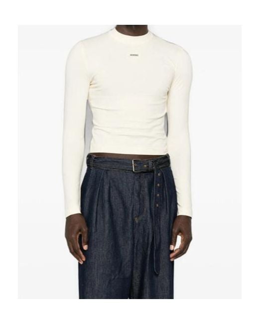 Jacquemus White Logo-Patch Long-Sleeve T-Shirt for men