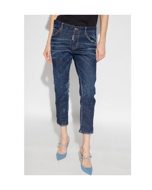 DSquared² Blue Straight-Leg Cropped Distressed Jeans