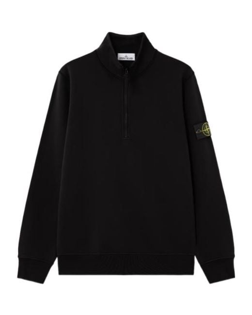 Stone Island Black Logo Patch Quarter-Zip Sweatshirt for men